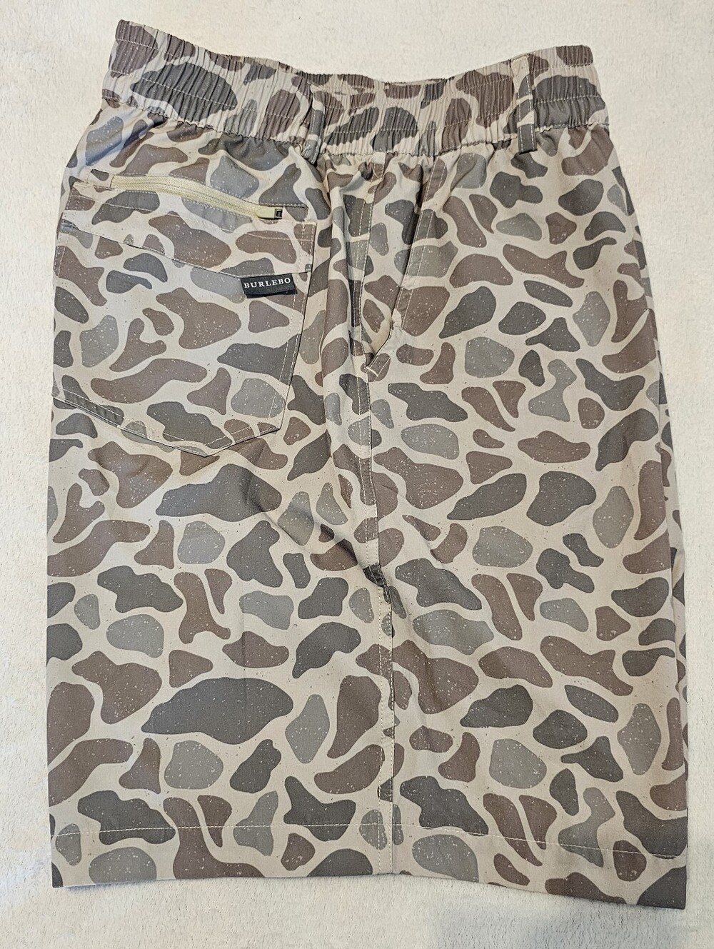 BURLEBO Everyday Performance Shorts XL Vintage Duck Camo Pattern Elastic Waist
